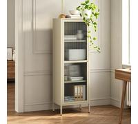 [en.casa] Vitrina Säkylä con Puerta de Vidrio Acero 150x50x35 cm Camel | Aparador para salón mueble auxiliar para comedor cocina dormitorio 4 compartimentos acero cristal translúcido