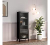 [en.casa] Vitrina Säkylä con Puerta de Vidrio Acero 150x50x35 cm Negro | Aparador para salón mueble auxiliar para comedor cocina dormitorio 4 compartimentos acero cristal rranslúcido