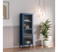 [en.casa] Vitrina Säkylä Puerta de Vidrio Acero 150x50x35 cm Azul Marino | Aparador para salón mueble auxiliar para comedor cocina dormitorio 4 compartimentos acero cristal rranslúcido