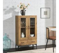 [en.casa] Vitrina Søndersø Aparador para salón Mueble Auxiliar para Comedor Oficina con Estante Cajón 2 Puertas de Cristal Aglomerado 115 x 70 x 31 cm - Efecto Roble y Negro