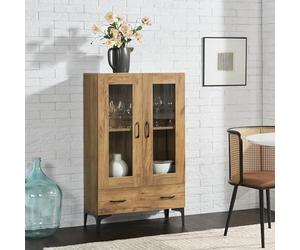 [en.casa] Vitrina Søndersø Aparador para salón Mueble Auxiliar para Comedor Oficina con Estante Cajón 2 Puertas de Cristal Aglomerado 115 x 70 x 31 cm - Efecto Roble y Negro