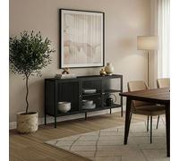 [en.casa] Vitrina Vinterhavn Aparador para salón con Estante 3 Puertas de Cristal Templado 3 Compartimentos Cerrados Mueble Auxiliar para Comedor Oficina Acero 80 x 150 x 40 cm - Negro