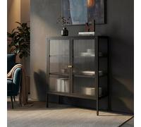 [en.casa] Vitrina Vinterhavn con Puertas de Cristal Acero 100x80x30cm Negro | Aparador para salón con estante y 2 puertas con cierre magnético 3 compartimentos cerrados, mueble auxiliar para comedor