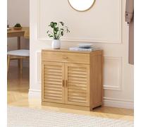 [en.casa] Zapatero Aarela con Cajón y 3 Compartimentos Cerrados Organizador de Zapatos Almacenaje de Calzados Armario para Dormitorio Baño Bambú 67 x 66 x 34 cm - Natural