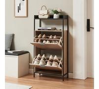[en.casa] Zapatero Belana Mueble Recibidor con 2 Puertas Abatibles 1 Compartimento Abierto y Estante Superior con Borde para 8-12 Pares de Calzado 116 x 60 x 24 cm - Negro/Efecto Roble