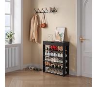 [en.casa] Zapatero Boppeelo Organizador de Zapatos de 5 Niveles y Cajón Almacenaje de Calzados Estantería Abierto para Dormitorio Baño Aglomerado 94 x 75 x 30 cm - Negro