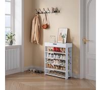[en.casa] Zapatero Boppeelo Organizador de Zapatos de 5 Niveles y Cajón Almacenaje de Calzados Estantería Abierto para Dormitorio Baño Aglomerado 94 x 75 x 30 cm - Blanco