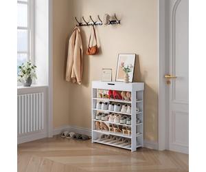 [en.casa] Zapatero Boppeelo Organizador de Zapatos de 5 Niveles y Cajón Almacenaje de Calzados Estantería Abierto para Dormitorio Baño Aglomerado 94 x 75 x 30 cm - Blanco