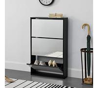 [en.casa] Zapatero con Espejo 102,5 x 63 x 17cm con 3 Compartimentos de Almacenamiento Mueble Zapatero Organizador de Zapatos Negro