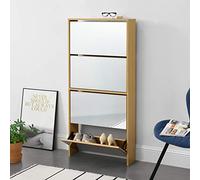 [en.casa] Zapatero con Espejo 134 x 63 x 17cm con 4 Compartimentos de Almacenamiento Mueble Zapatero Organizador de Zapatos Color Haya
