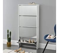 [en.casa] Zapatero con Espejo 134 x 63 x 17cm con 4 Compartimentos de Almacenamiento Mueble Zapatero Organizador de Zapatos Blanco