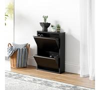 [en.casa] Zapatero de Pared Sokndal Organizador de Zapatos con 2 Puertas para 4 Pares Mueble de Calzados para Entrada Pasillo Metal 71 x 50 x 15 cm - Negro