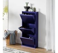 [en.casa] Zapatero de Pared Sokndal Organizador de Zapatos con 3 Puertas para 6 Pares Mueble de Calzados para Entrada Pasillo Metal 104 x 50 x 15 cm - Azul Noche