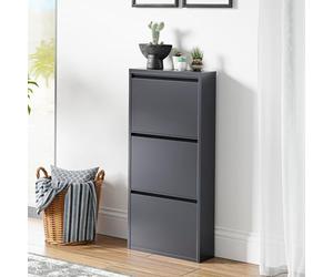 [en.casa] Zapatero de Pared Sokndal Organizador de Zapatos con 3 Puertas para 6 Pares Mueble de Calzados para Entrada Pasillo Metal 104 x 50 x 15 cm - Gris