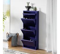 [en.casa] Zapatero de Pared Sokndal Organizador de Zapatos con 3 Puertas para 6 Pares y 1 Compartimento Pequeño Mueble de Calzados para Entrada Pasillo Metal 118 x 50 x 15 cm - Azul Noche