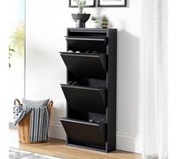 [en.casa] Zapatero de Pared Sokndal Organizador de Zapatos con 3 Puertas para 6 Pares y 1 Compartimento Pequeño Mueble de Calzados para Entrada Pasillo Metal 118 x 50 x 15 cm - Negro