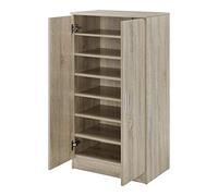 [en.casa] Zapatero Notribontaa Armario con 7 Estantes y 2 Puertas Batientes Mueble Zapatero Organizador para 14 Pares de Zapatos Multiusos Aglomerado 108 x 55 x 35 cm - Efecto Roble