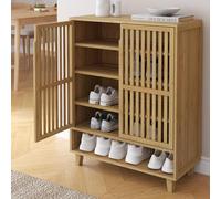 [en.casa] Zapatero Sirgerg Armario con 5 Estantes y 2 Puertas Batientes Mueble Zapatero Organizador para Zapatos Multiusos Bambú 91 x 72 x 35 cm - Natural