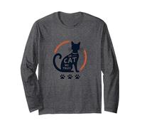 En Cat We Trust: Amante de los Gatos Maravillosos Manga Larga, Unisex para Adultos, Jaspeado Oscuro, L