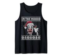 En el moood, divertido juego de palabras de vaca de Navidad cara fea suéter Camiseta sin Mangas