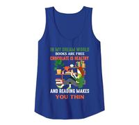 En el Mundo de mis sueños, los Libros Son Gratis, los Chocolates Son saludables Camiseta sin Mangas, Mujer, Azul Real, M