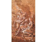 En engel kommer til en sovende eller grublende mand der omgivet af får kvæg og duer sidder i et øde landskab. Englen vækker Elias i ørkenen 1641 - 1806 Póster impreso por Michel Corneille el Viejo