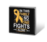 En esta familia nadie lucha solo. Pines de concientización sobre el cáncer infantil. Insignia cuadrada. Pin de solapa. Botones esmaltados. Decoraciones para fiestas.