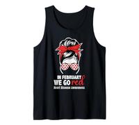 En febrero Vamos Red Messy Bun Concientización sobre la Enfermedad cardíaca Camiseta sin Mangas