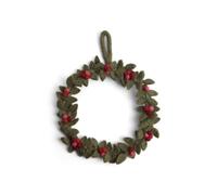 Én Gry & Sif Corona de puerta, hecha a mano y comercio justo, corona de fieltro, decoración escandinava para otoño, invierno, Navidad, corona de Navidad, color verde oscuro con bayas rojas, 18 cm