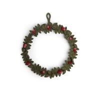Én Gry & Sif Corona de puerta, hecha a mano y comercio justo, corona de fieltro, decoración escandinava para otoño, invierno, Navidad, corona de Navidad, color verde oscuro con bayas rojas, 30 cm