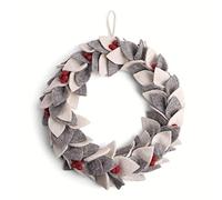 Én Gry & Sif Corona para puerta con hojas grises y blancas con bayas rojas, diámetro 30 cm, hecha a mano, comercio justo, scandi, corona decorativa de Navidad, corona de hojas, decoración navideña de