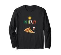 En Italia Comer Pizza y Beber Vino gráfico Manga Larga