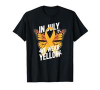 En julio usamos cinta amarilla divertida con mariposas amarillas Camiseta