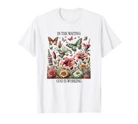En la Espera Dios está Trabajando Vintage Floral Christian Camiseta