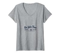 En la Hora del Lago: Aventura escénica en Vela Camiseta Cuello V, Mujer, Gris Jaspeado, L