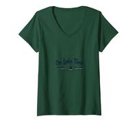 En la Hora del Lago: Aventura escénica en Vela Camiseta Cuello V, Mujer, Verde Bosque, L