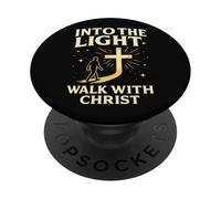 En La Luz Camina con Cristo Fe Cristiana Cruz Jesús PopSockets PopGrip Adhesivo