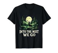 En La Niebla Vamos Bosque De Alces Luna Llena Naturaleza Camiseta gráfica económica, Hombre, Negro, XL