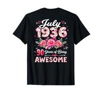 (En la Parte Posterior) 90 años Julio 1936 Floral 90 cumpleaños Camiseta