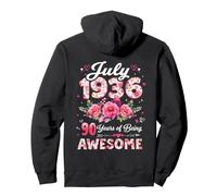 (En la Parte Posterior) 90 años Julio 1936 Floral 90 cumpleaños Sudadera con Capucha