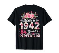 (En la Parte Posterior) Decoraciones de cumpleaños 84 para Mujer, 84 cumpleaños Florales Camiseta