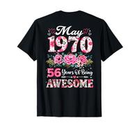 (En la Parte Posterior) Floral Mayo 1970 56 años 56 cumpleaños Mujeres Camiseta