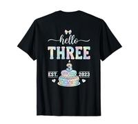En la Parte Posterior: Hello Three EST 2023 Coquette Bow 3th Birthday Girl Camiseta