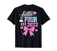 En la Parte Posterior: Lazo de Coqueta para niña de 4º cumpleaños Hello Four 2022 Camiseta