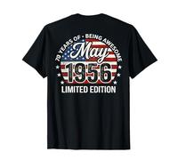 (En la Parte Posterior) Mayo 70 Cumpleaños Hombres Mujeres 1956 Impresionante Bandera de Estados Unidos Camiseta