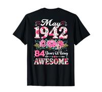 (En la Parte Trasera) Floral Mayo 1942 84 años 84 cumpleaños Mujeres Camiseta