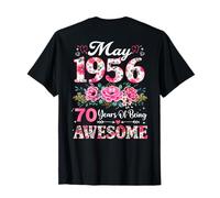 (En la Parte Trasera) Floral Mayo 1956 70 años 70 cumpleaños Mujeres Camiseta