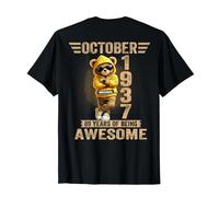 (En la Parte Trasera) Octubre 89 Cumpleaños Hombres Mujeres 1937 Oso de Peluche Camiseta