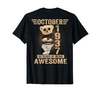 (En la Parte Trasera) Octubre 89 Cumpleaños Hombres Mujeres 1937 Oso de Peluche Camiseta