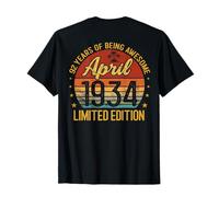 (En la Parte Trasera) Retro Vintage Abril 1934 92 años 92 cumpleaños Camiseta